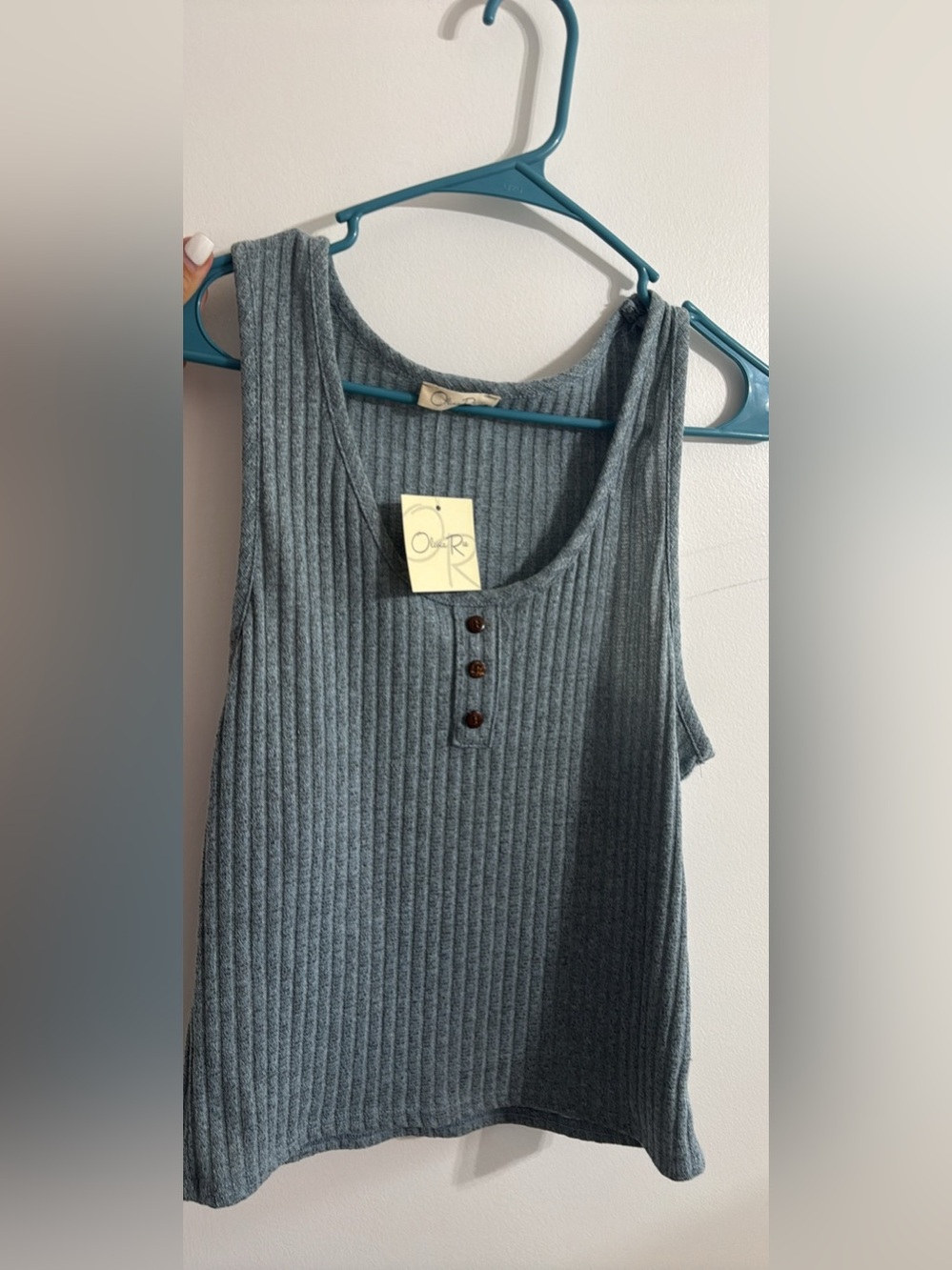Olivia Rae Ribbed Henley Tank - Slate Blue